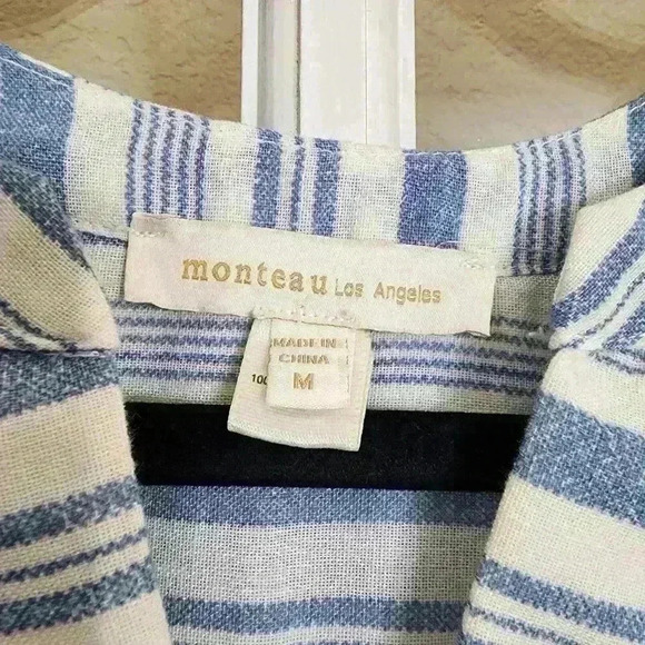 Monteau Short Sleeve V Neck Striped Relaxed Flowy Farmhouse Maxi Dress Medium - Picture 9 of 10